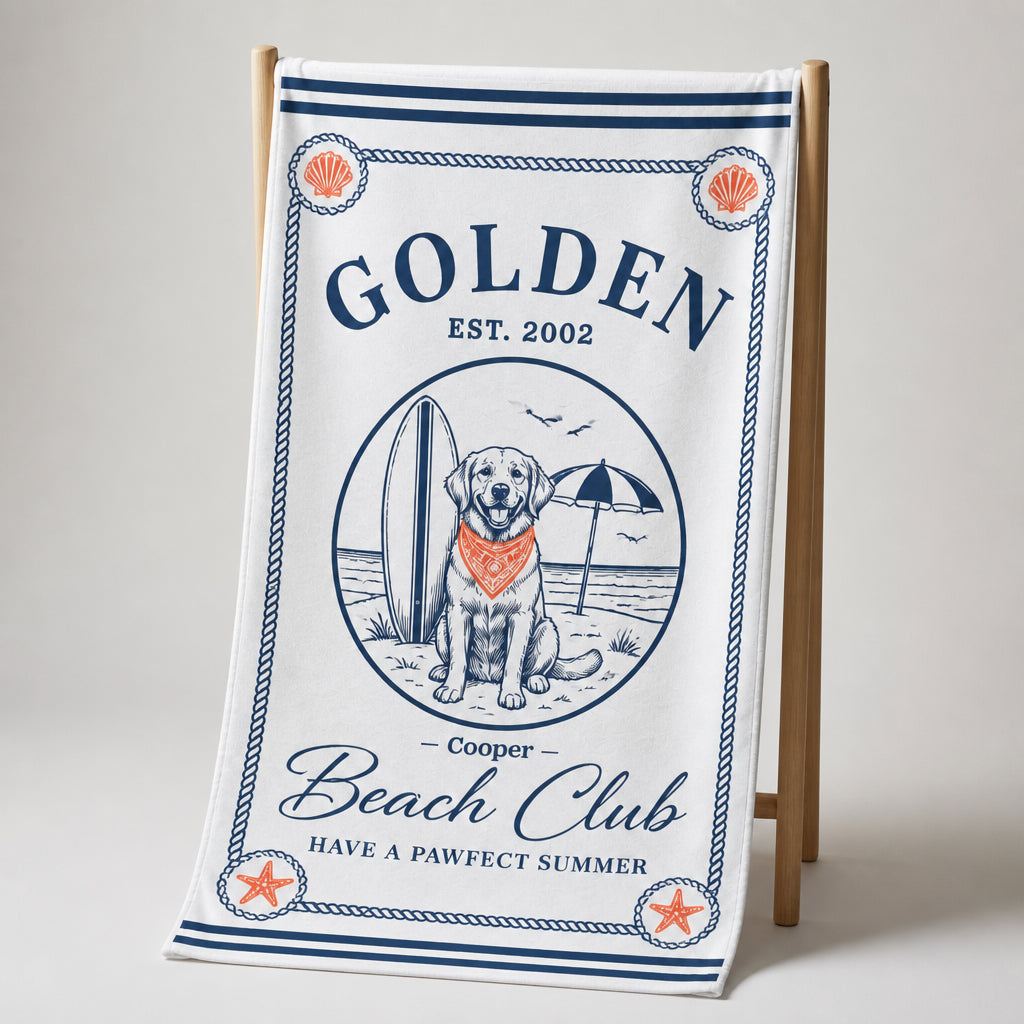 Golden Beach Club Personalized Dog Beach Towel - Personalized Beach Towel c6ae66b7-e8d3-4a3f-ab6d-53735be35f89.jpg