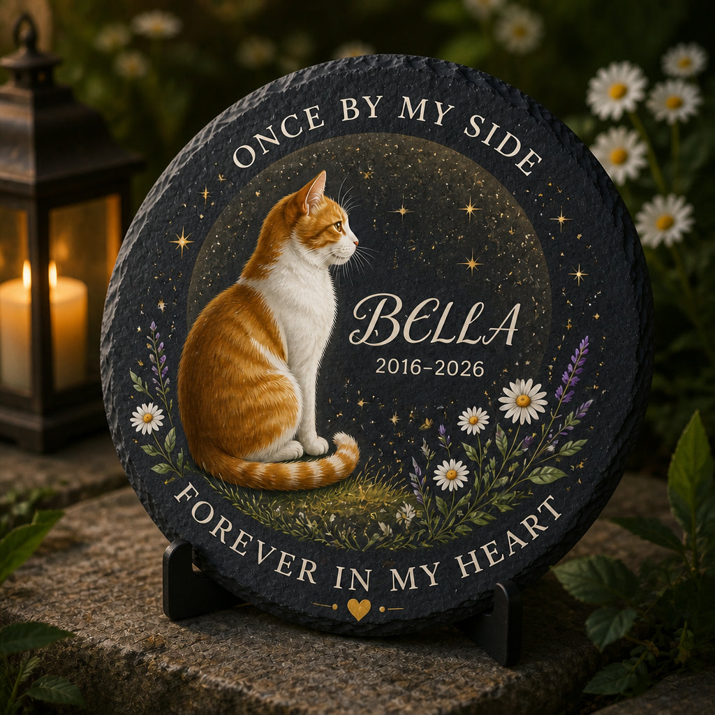Cat Memorial Slate Stone – Once By My Side – Personalized Name & Years - Personalized Slate Memorial Stone c6c4e0c6-15c6-4c4a-8b8b-ae49c4e0c109.jpg