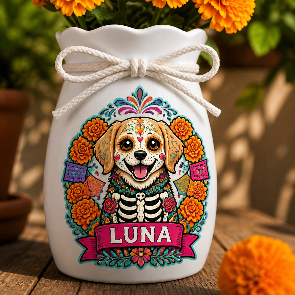 Custom Day of the Dead Pet Portrait Vase – Photo to Calavera Art with Name - Personalized Plant Pot & Vase c7163f0d-ed2b-4f6b-acf1-16d705297213.jpg