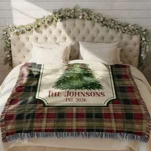 Personalized Christmas Woven Blanket, Custom Family Name Throw, Christmas Tree Blanket, Plaid Holiday Decor, Housewarming Gift, EST Year c72c034f-c8bf-466b-980d-9520ad0e740e-DSDS-1-.webp