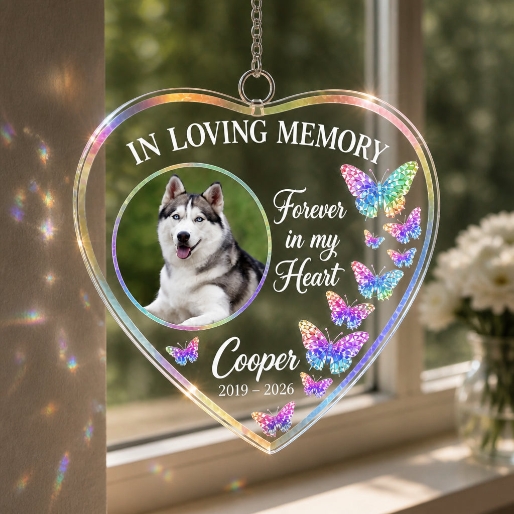 Pet Memorial Heart Suncatcher — In Loving Memory • Forever in My Heart (Photo, Name, Years) - Personalized Suncatcher Ornament c73627f0-b132-41a0-8952-8de91fc91cf7.jpg