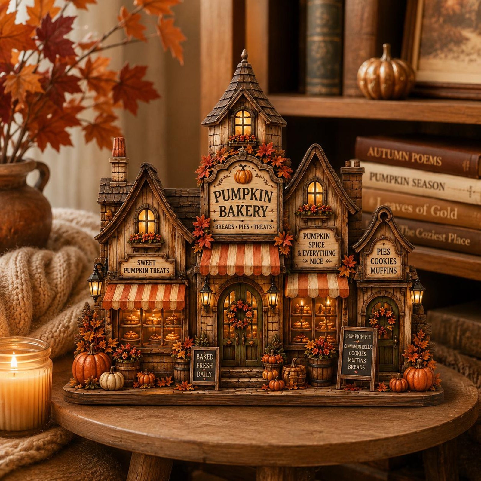 Wooden Harvest Bakery House Block, Vintage Pumpkin Bakery Decor, Cozy Autumn Shelf Sitter, Rustic Fall Village Decor, Fall Gift Home Decor c747ac2c-6934-4c36-ba64-40d6a7a57b71-6.jpg