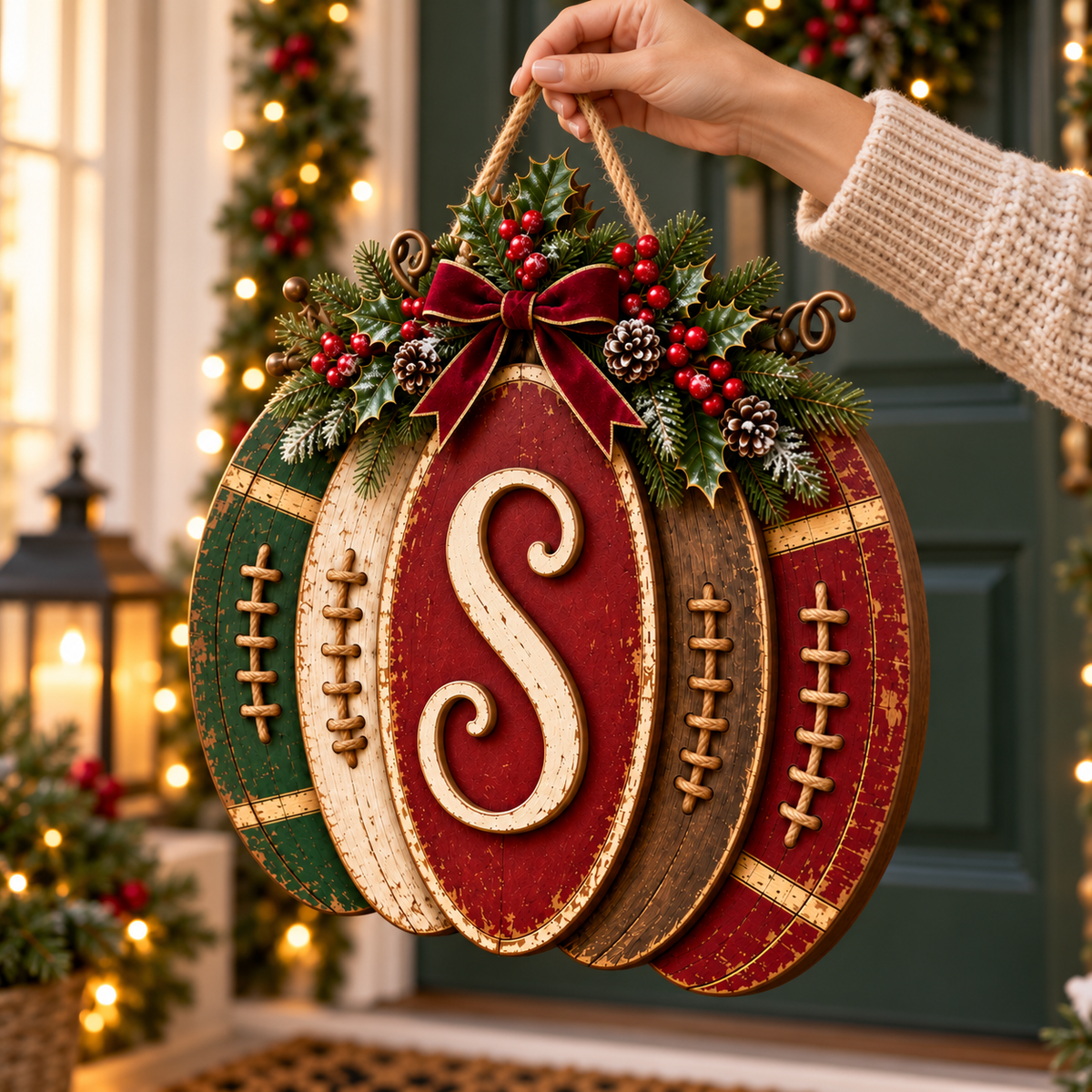 Personalized Christmas Door Sign with Initial – Rustic Layered Wooden Front Door Hanger with Holly and Evergreen c7a94861-949d-461a-ad26-aeca7768612c-banner-3.png