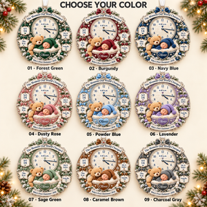 Personalized Baby’s First Christmas Ornament 2026 – Custom Name & Birth Stats Clock Keepsake, New Baby Gift for Parents c7b5ef33-dba3-4735-802b-64b096db1915-Nine-color-baby-Christmas-ornament-options-1.png