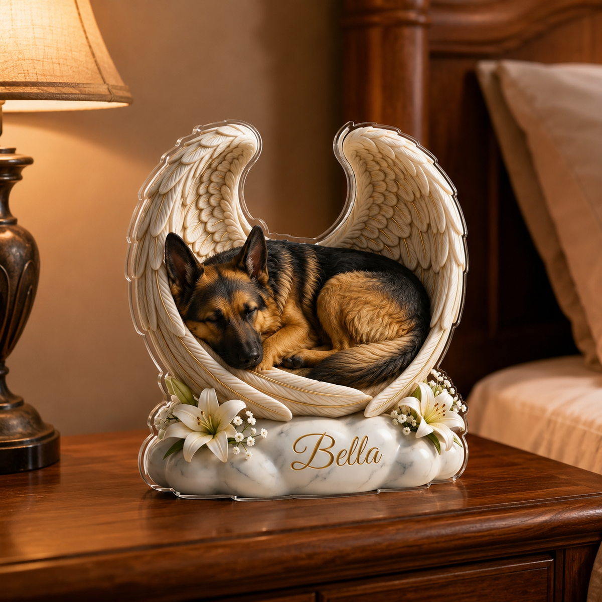 Custom German Shepherd Dog Angel Wings Statue Personalized Pet Memorial Gift