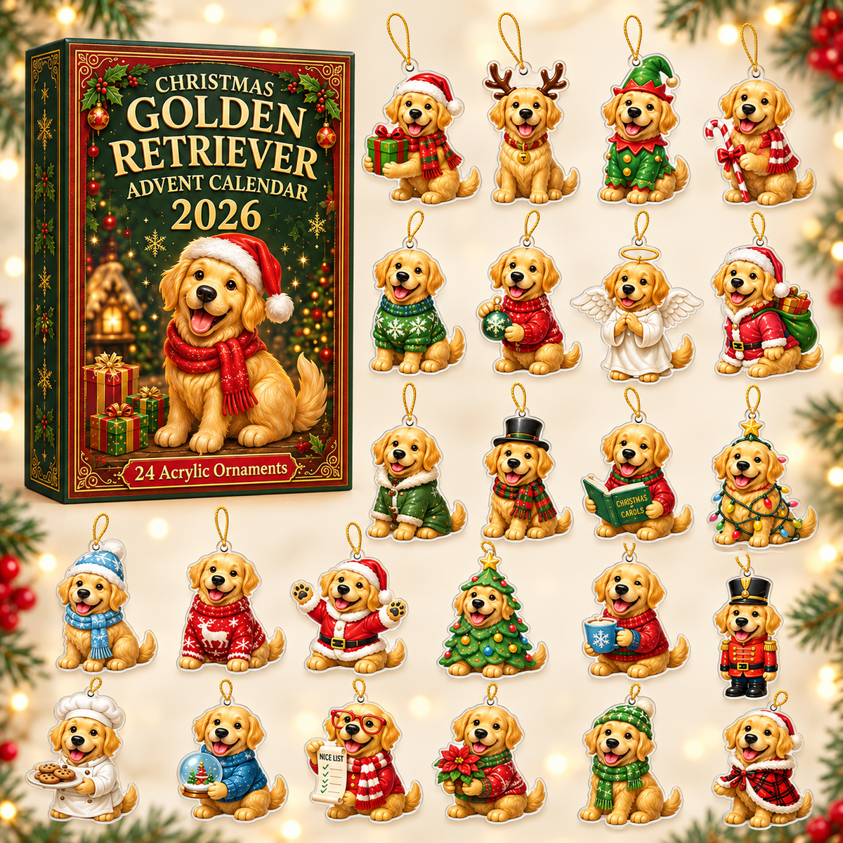Xmas Golden Retriever Cosplay Advent Calendar 2026 - 24-Day Festive Countdown, Acrylic Charms Blind Box - Gift For Golden Retriever Lovers c7e86255-3f9c-49ef-bc72-a499f4ba4691-golden-box-charms.png