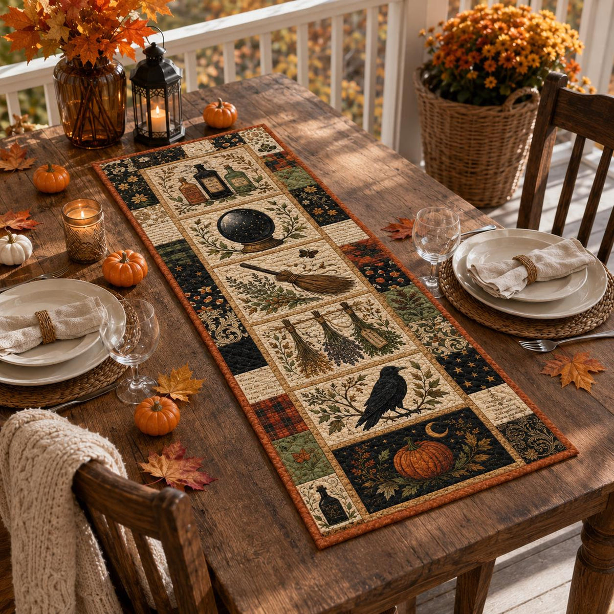 Halloween Quilted Table Runner, Fall Table Runner, Pumpkin Cat Ghost Bat Table Decor, Spooky Autumn Dining Table Runner Halloween Home Decor c7ed1853-7082-474d-8963-0e20f1bf0796-12.jpg