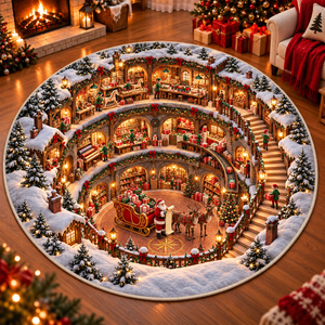 Santa’s Workshop 3D Illusion Round Rug, North Pole Christmas Village Floor Mat, Winter Wonderland Area Carpet, Festive Holiday Home Decor c80e2eb7-3c6c-4366-a852-5b2bd86c74bc-Santa-s-Secret-Workshop-Rug.png