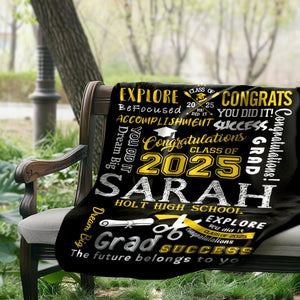 Personalised Graduation Inspiration Multicolor Soft Fleece Name Blanket with Year and School Name Class of 2025 Graduation Gift for Graduate