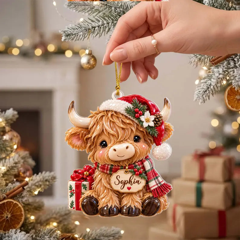 Personalized Highland Cow Christmas Ornament, Cow Farm 3D Relief Acrylic Ornament, Cute Cow Xmas Tree Decor Gift, Highland Cow Santa Decor c8280fa0-ac57-4c70-96cb-aa3f69a6e614-hghjyhnj-3-.webp