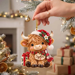 Personalized Highland Cow Christmas Ornament, Cow Farm 3D Relief Acrylic Ornament, Cute Cow Xmas Tree Decor Gift, Highland Cow Santa Decor c8280fa0-ac57-4c70-96cb-aa3f69a6e614-hghjyhnj-3-.webp