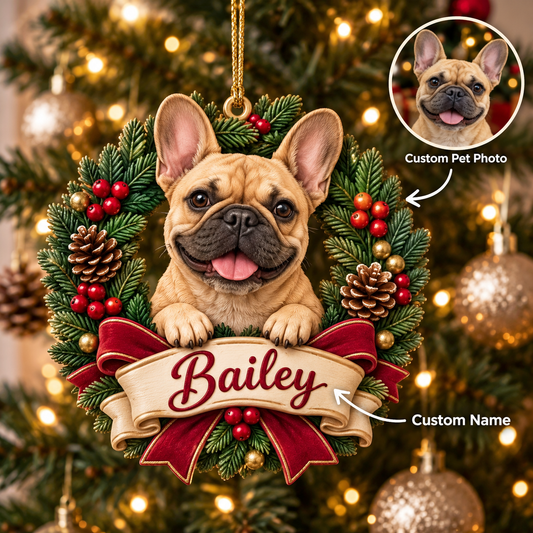 Personalized Dog Christmas Ornament – Custom Pet Photo & Name, 3D Relief Wreath Ornament, Christmas Gift for Dog Lovers c82f846f-bf4c-4532-84ed-4789dd2509a1-Bailey-French-Bulldog-Christmas-Ornament.png