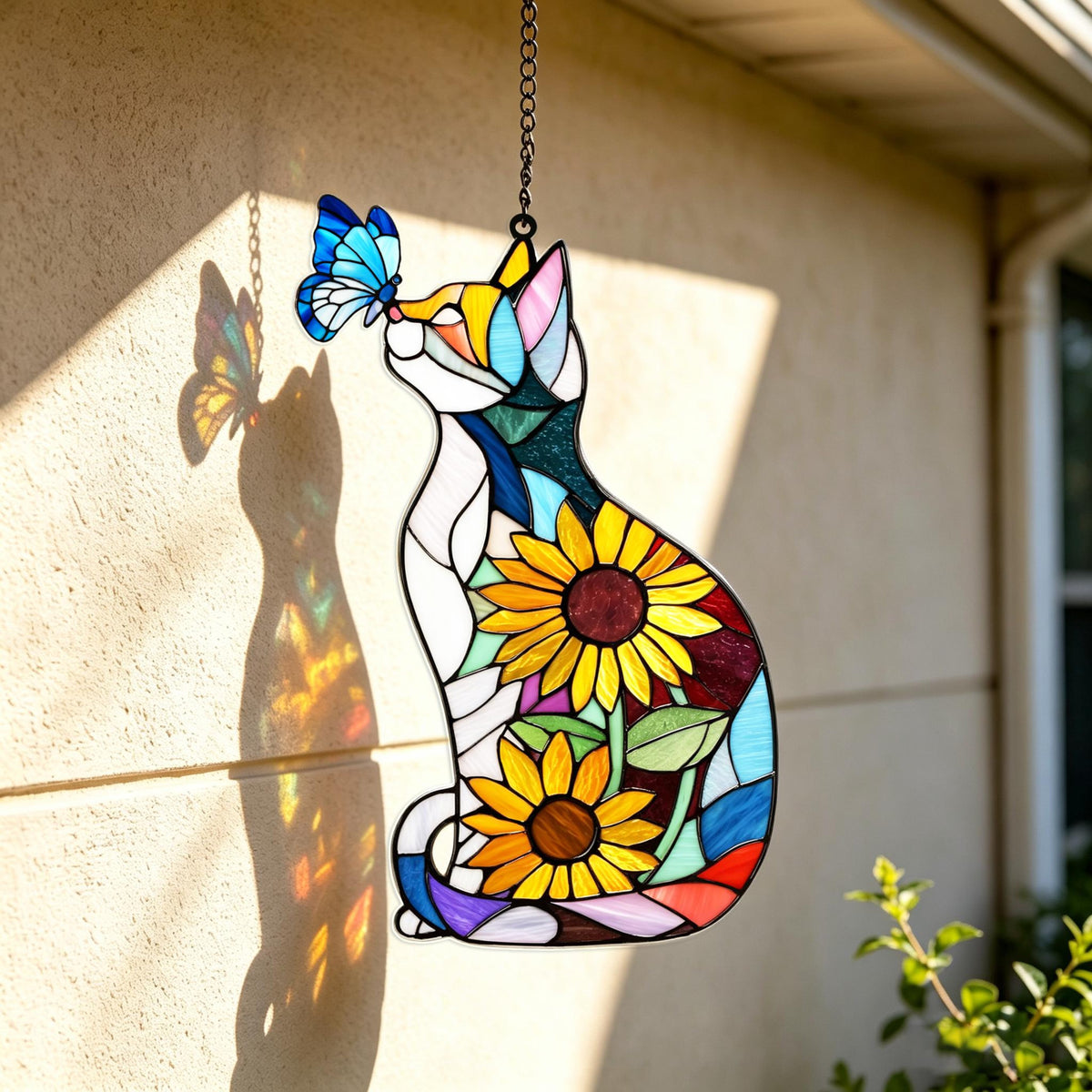 Cat Sunflower Butterfly Acrylic Suncatcher, Stained Glass Style Window Hanging, Boho Indoor Window Decor, Light Catching Gift for Cat Lovers c83f4f3b-85a9-4a63-b9ad-490addaadb19-2.jpg
