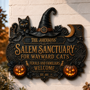 Personalized Salem Sanctuary for Wayward Cats Cut Metal Sign, Custom Family Name Halloween Cat Wall Decor, Black Cat Witch Sign, Spooky Front Door or Porch Decoration c88403ae-d3a1-45f9-9dae-b1682567bcd0-banner-1.png