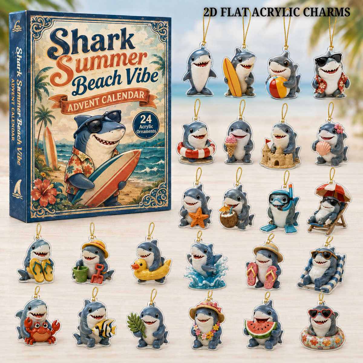 Shark Summer Beach Advent Calendar 2026 - 24-Day Festive Countdown, Acrylic Charms Blind Box - Gift For Shark Lovers c88fb77c-a590-4374-b09e-c0369802edf0-text-shark.png