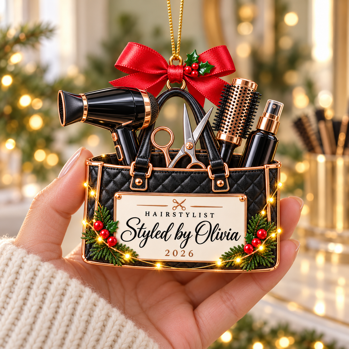 Personalized Hairstylist Christmas Ornament 2026 – Custom Name Salon Bag with Hair Dryer, Scissors and Brush, Hairdresser Appreciation Gift c8ed22f6-a1cf-461c-a414-42cd189496f8-Handheld-miniature-hairstylist-Christmas-ornament-3.png