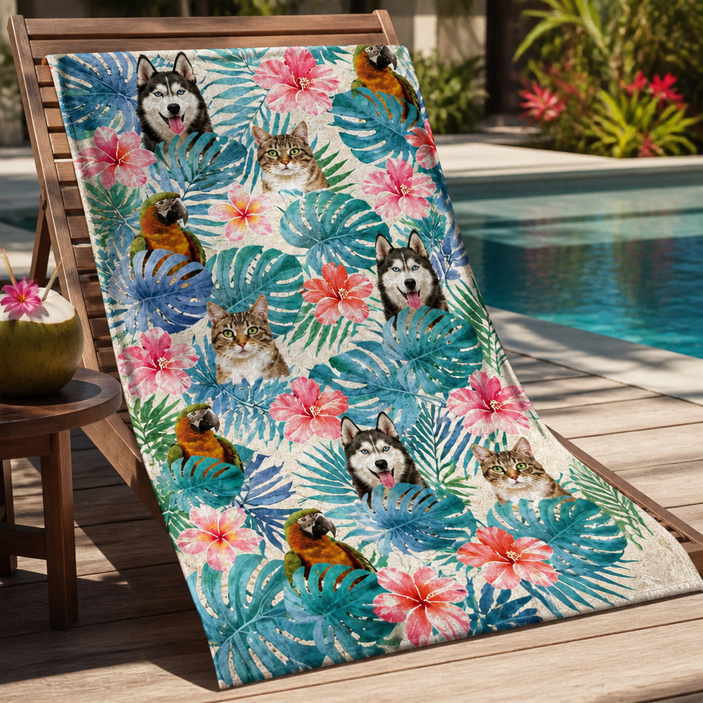 Tropical Pet Face Beach Towel – Photo Upload - Personalized Beach Towel c8fb0d80-8752-466e-beb7-52e31e2bfd64.jpg