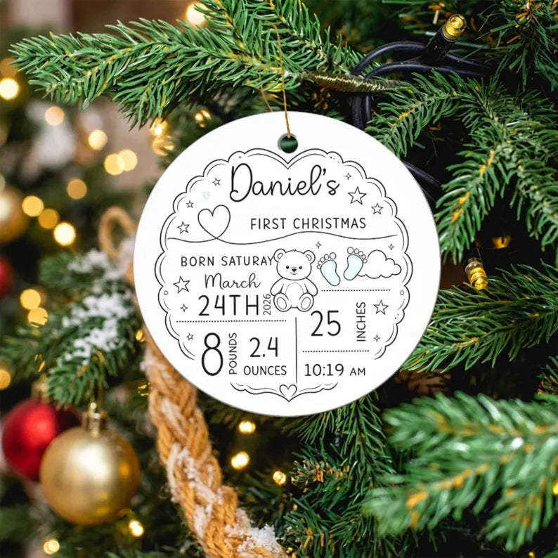 Custom Baby Birth Stats Ceramic Ornament, First Christmas Keepsake, Newborn Name Date Weight Length c959def4-0cf3-4fcc-aee6-1fdcb936a386-fgh-6-.webp