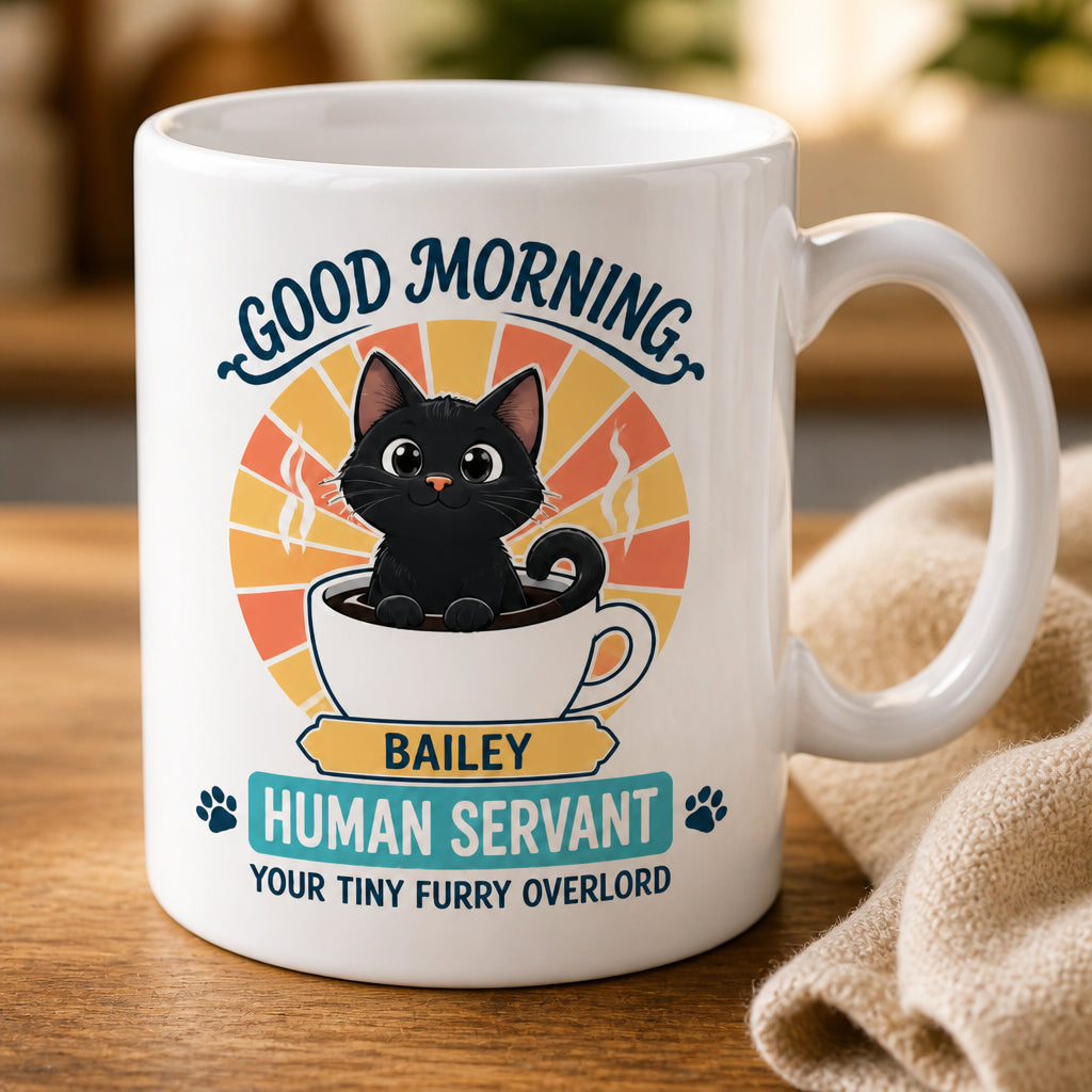 Good Morning Human Servant Cat Mug – Personalized Pet Name - Personalized Mug c96773e3-743d-4085-82b5-46eb2c2e646a.jpg
