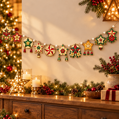 Wooden Garland: Filipino Christmas Parol Stars with Ivory Beads, Red Green Gold c968e57c-3223-4828-aada-6ba569ba1b3a-d7697365-9dd9-4c61-ad13-43462fc22dec.png