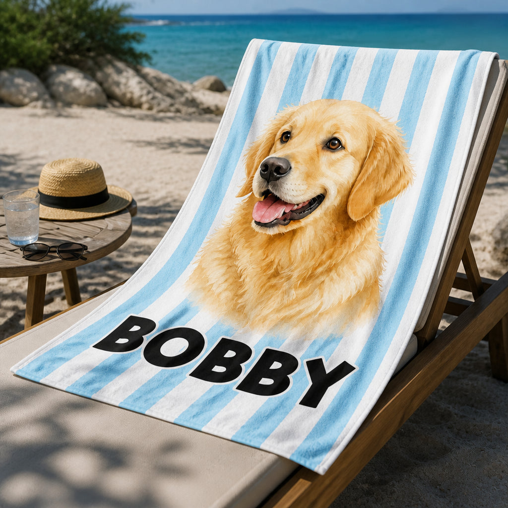 Watercolor Pet Portrait Beach Towel with Name - Personalized Beach Towel c9703571-30a3-494c-b61e-e4d8b986c1b2.jpg