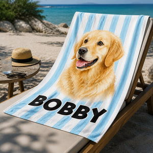 Watercolor Pet Portrait Beach Towel with Name - Personalized Beach Towel c9703571-30a3-494c-b61e-e4d8b986c1b2.jpg
