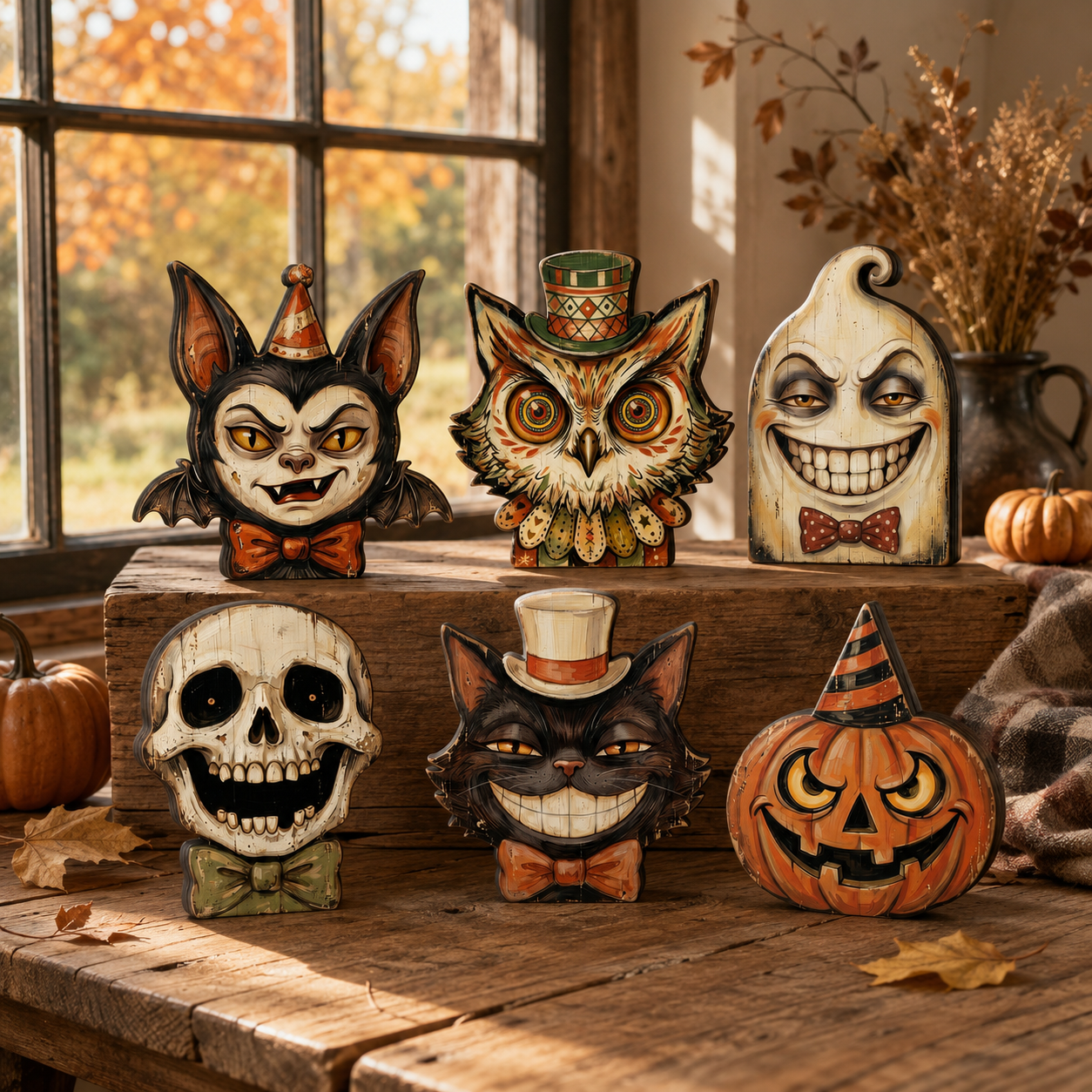 Vintage Halloween Decor Indoor, Retro Wooden Block for Shelf Decor, Vampire, Ghost, Pumpkin, Black Cat,Skeleton,Witch Owl, Housewarming Gift c9a24ccc-9574-493e-a72c-37890bb48235-banner-1.png