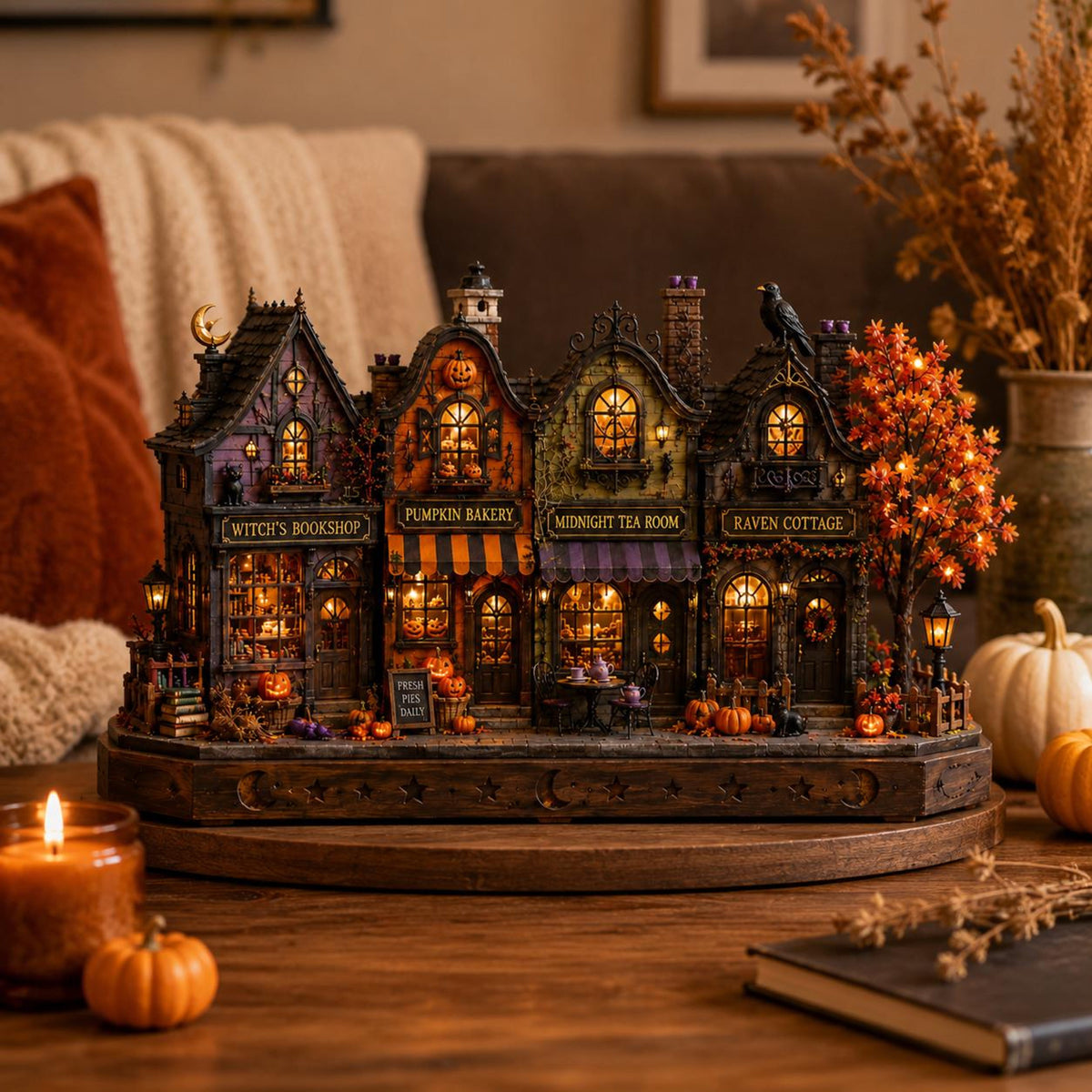 Halloween Wooden Block Decor, Spooky Village Shops with Pumpkins, Raven and Autumn Lights, Rustic Mantel Shelf Tabletop Home Display c9c6de42-743c-4998-97bd-aaa398475a7f-2.jpg