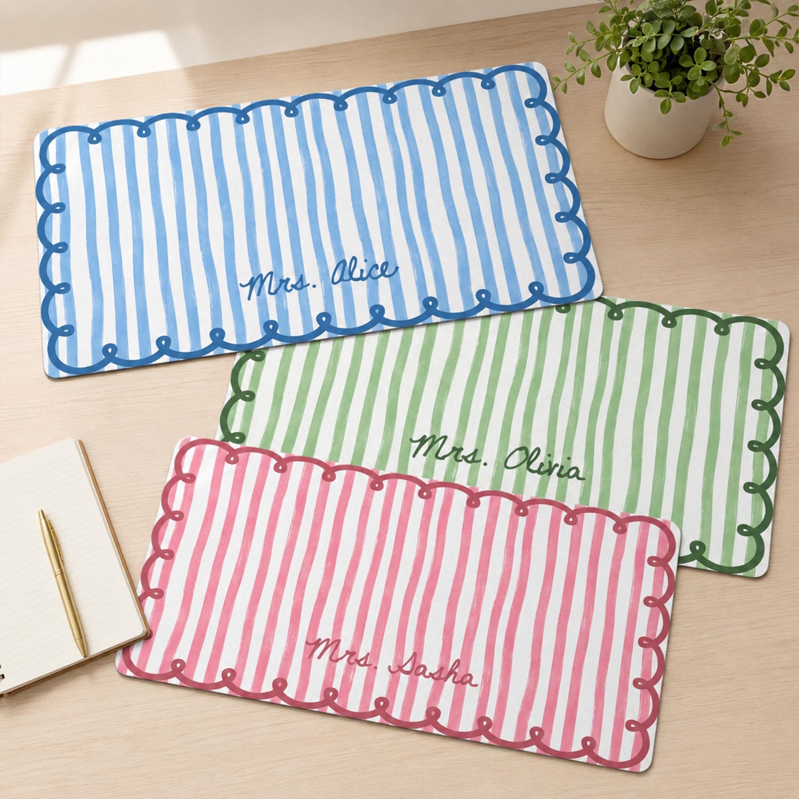 Custom Name Scalloped Stripe Desk Mat, Pastel Stripe Keyboard, Wavy Edge Preppy Workspace Decor, Gift for Teacher, Back to School Gift c9cbab9b-db1d-4cf0-9d2d-6625b8f2a244-2.jpg