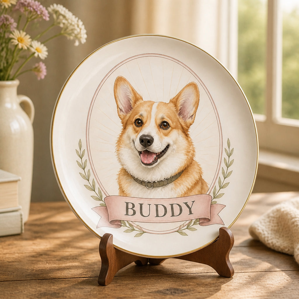 Custom Pet Portrait Ceramic Plate – Watercolor Cameo with Name - Personalized Personalized Ceramic Plate c9d38a16-6fc7-404a-9c1b-ea850a8dae5f.jpg