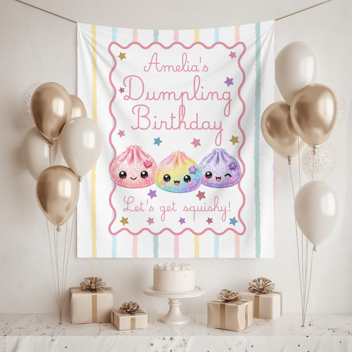 Dumpling Birthday Tapestry, Personalized Kawaii Dumpling Birthday Banner, Pink Dumpling Theme Girl Birthday Party Decoration Photo Backdrop c9d61e49-3520-4e7d-8d1f-6ef0e61e0a71-3-1.png