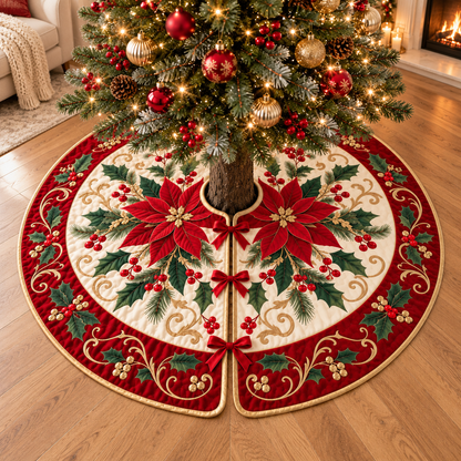 Poinsettia Christmas Tree Skirt, Red and Gold Floral Holiday Decor, Soft Velveteen Tree Stand Cover c9e88ede-e4d3-4c2a-9c76-fb4c8442a49d-banner-2.png