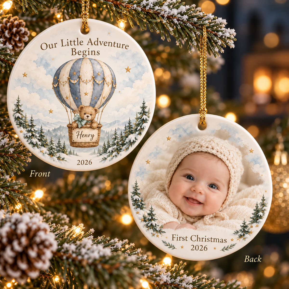 Personalized Baby’s First Christmas Photo Ornament 2026, Double-Sided Woodland Storybook, Custom Name Keepsake, Gift for New Parents ca1bf04c-70ac-4e29-838d-e9641989c4ea-Two-Sided-Henry-Baby-Christmas-Ornament-3.png
