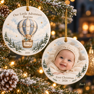 Personalized Baby’s First Christmas Photo Ornament 2026, Double-Sided Woodland Storybook, Custom Name Keepsake, Gift for New Parents ca1bf04c-70ac-4e29-838d-e9641989c4ea-Two-Sided-Henry-Baby-Christmas-Ornament-3.png