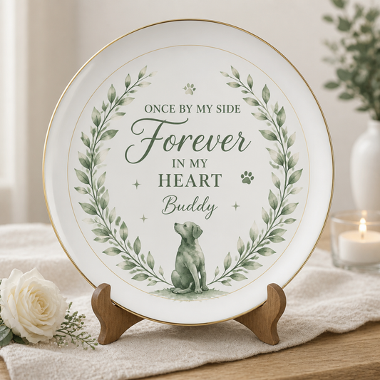Pet Memorial Ceramic Plate — Once by my side, Forever in my Heart (Name) - Personalized Personalized Ceramic Plate ca2108bd-962c-47bc-810c-4badb0cbea16.png