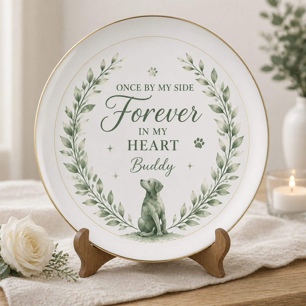 Pet Memorial Ceramic Plate — Once by my side, Forever in my Heart (Name) - Personalized Personalized Ceramic Plate ca2108bd-962c-47bc-810c-4badb0cbea16.png