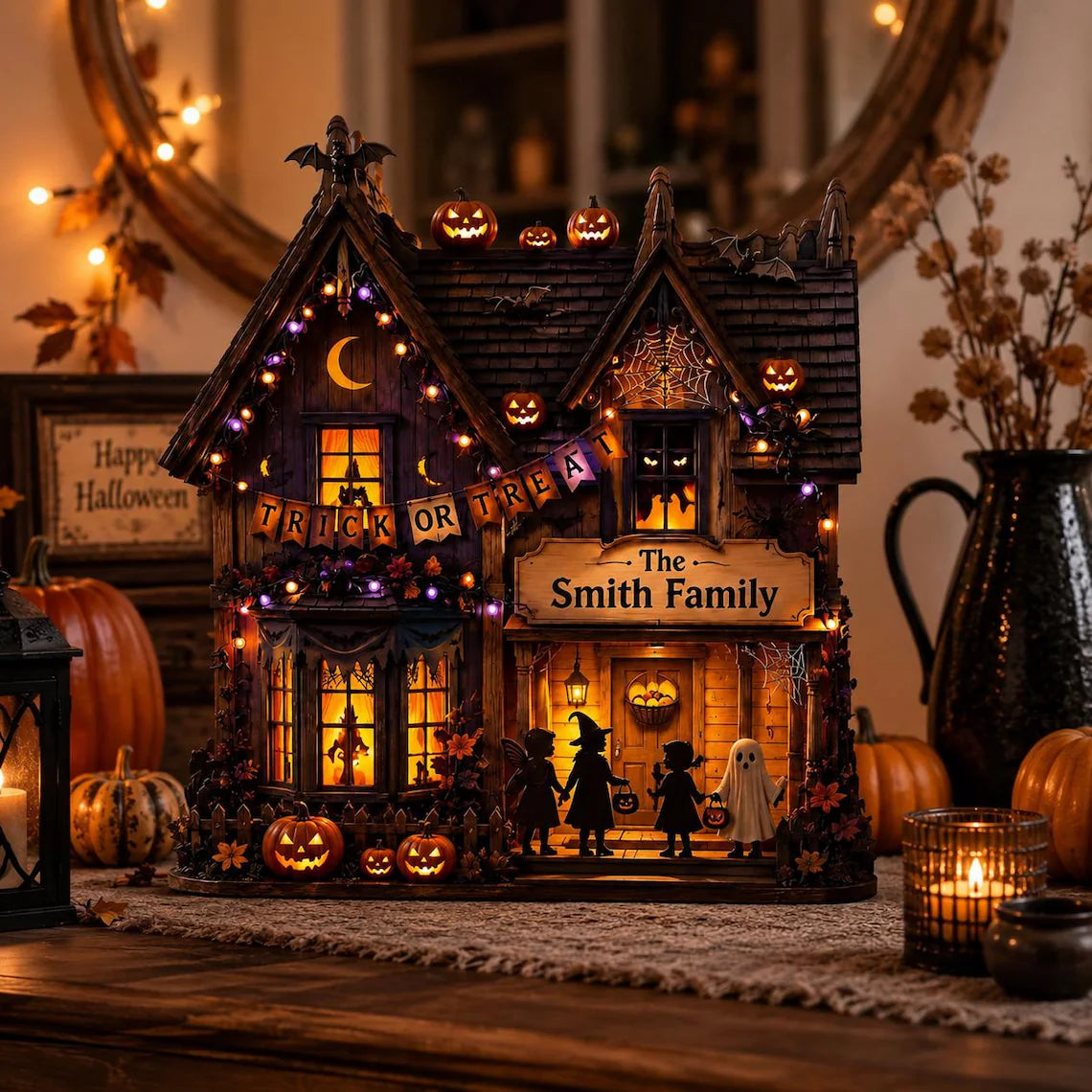 Personalized Halloween Wooden Block, Lighted Haunted House Family Name Decor, Trick or Treat Pumpkin Shelf Decor, Spooky Fall Gift ca3ce29d-aa56-4003-99ef-cb0b45c14eab-5.webp