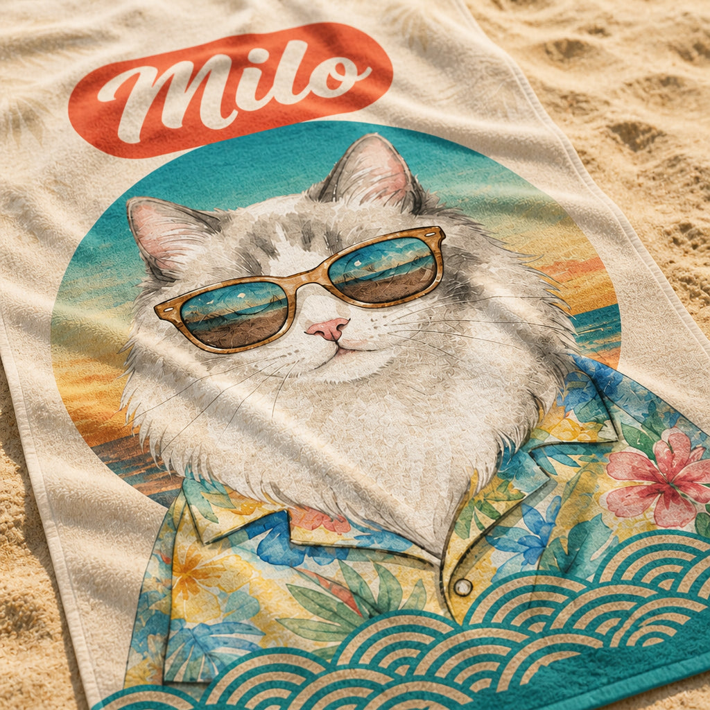 Retro Sun Custom Pet Portrait Beach Towel - Personalized Beach Towel ca4a505d-7996-4917-91c2-8b3917c5668a.jpg