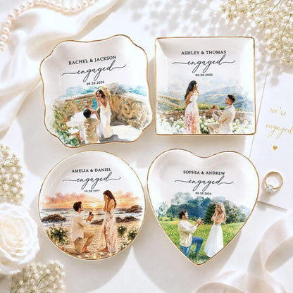 Custom Engagement Ring Dish, Proposal Photo Trinket Tray, Watercolor Couple Portrait Gift, Engaged Ornament, Engagement Gift For Her ca5eadcb-3079-4e20-844e-19c4672fc3b0-1.jpg