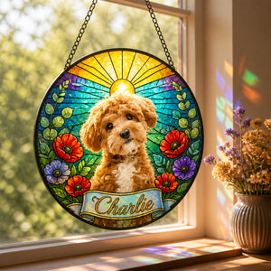 Custom Pet Photo Stained-Glass Suncatcher – Floral Sunrise - Personalized Suncatcher Stained Glass ca6098b1-1d97-4a01-b903-b9c4c7bd989e.jpg
