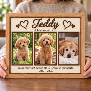 Personalized Dog Memorial Photo Frame, Custom Wooden 3 Photo Collage, A Lifetime of Love Pet Keepsake, Loss of Dog Sympathy Gift ca76cb91-77d3-4222-a84a-b81f14f9193b-Teddy-s-Loving-Hearts-Memorial-Frame-3.png