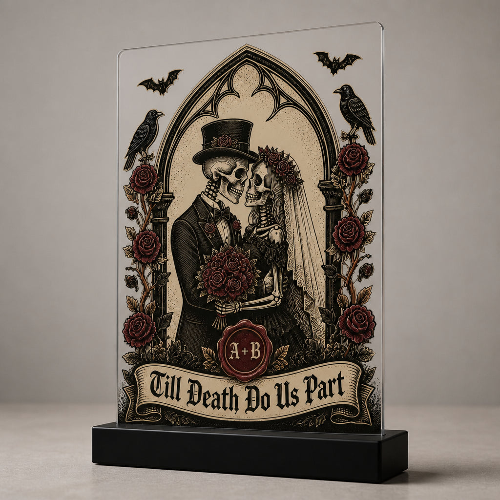 Gothic Skeleton Couple Acrylic Plaque — Till Death Do Us Part (Monogram) - Personalized Acrylic Plaque ca936825-95ab-4648-9185-e361a8a2869d.jpg