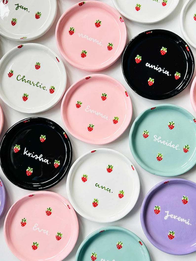 Strawberry Name Dish - Personalised Peachy Baby Pink Cute Clay Ring Trinket Dish - Jewellery Storage, Printed Bowl Small ca9ae884-31d2-4ff1-bf38-4600ccbd29a9-fghffgfgfhgfghf-4-.webp