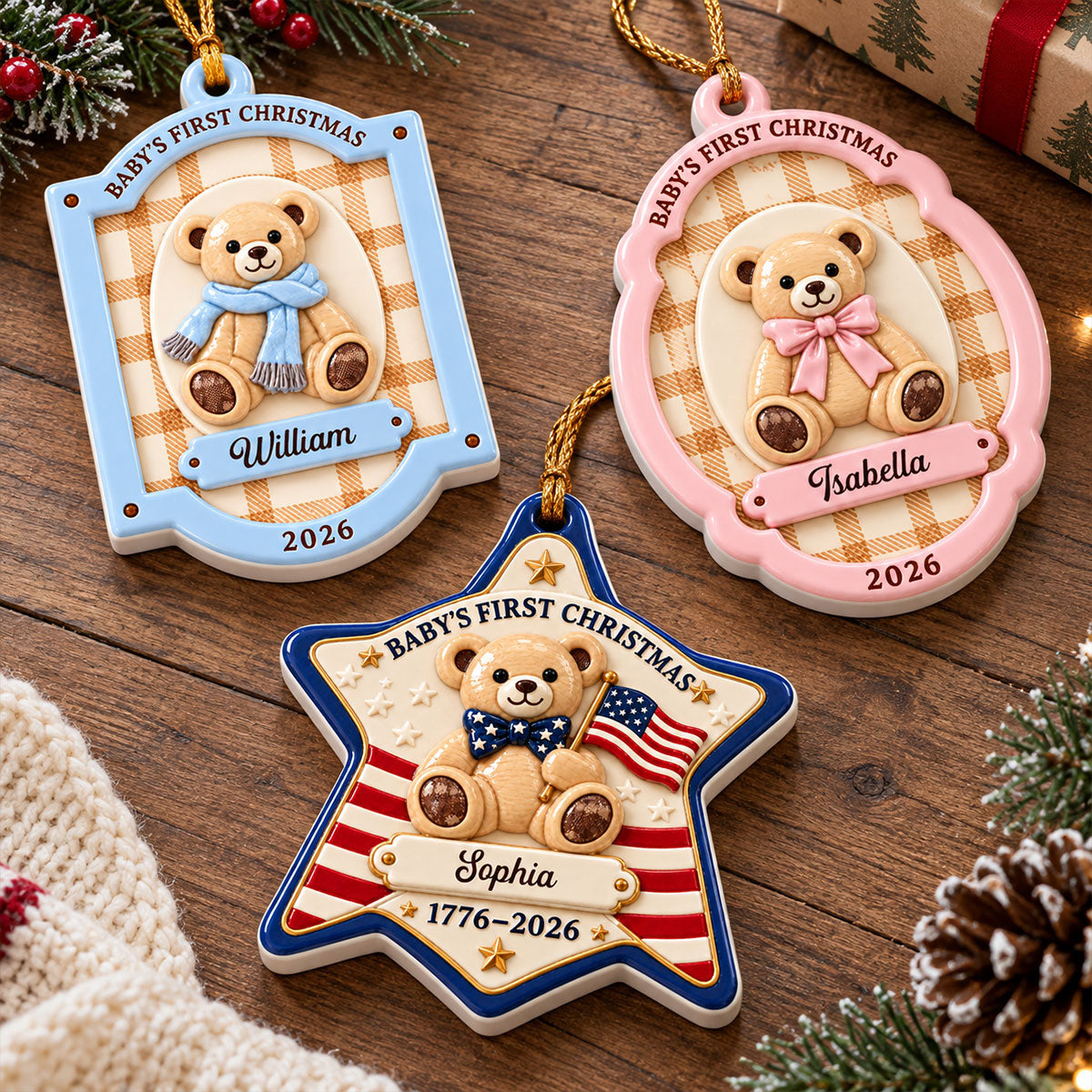Personalized Baby's First Christmas Teddy Bear Ornament - Custom Name and 2026 Keepsake for Newborns - Real 3D Raised Ornament caaa3060-06c7-4aaa-8db2-e1d2a1dc1496-1.jpg
