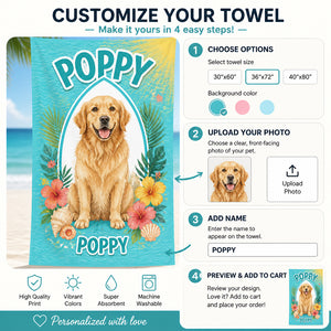 Custom Pet Portrait Beach Towel – Big Name Headline, Tropical Frame - Personalized Beach Towel cab402d2-58a3-49a0-a775-0f94b408b72f.jpg