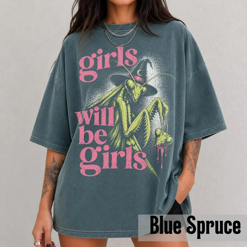 Girls Will Be Girls Shirt, Witchy Feminist Tee, Goth Summer Graphic Tee, Praying Mantis Tee, Grunge Feminist Shirt, Vintage Summerween Shirt caca53aa-29ff-422f-b42c-c35cf7a43d9d-ds-3-.webp