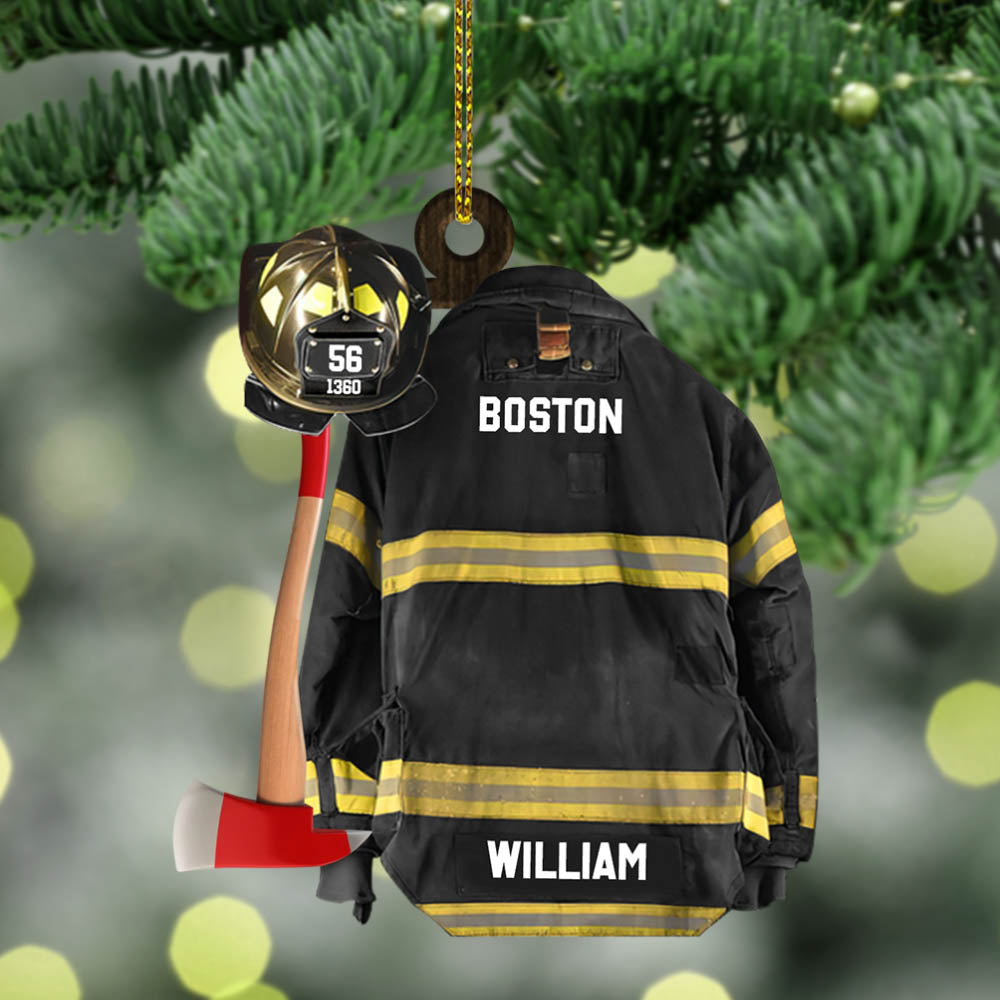 Firefighter Helmet Armor Personalized Ornament Gifts For Fireman, Custom Acrylic Flat Firefighter Ornament for Him