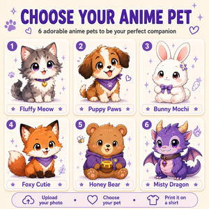 Custom Anime Kids T-Shirt with Pet, Personalized Photo Anime Shirt for Boys & Girls, Add Name, Cute Anime Character Gift for Kids