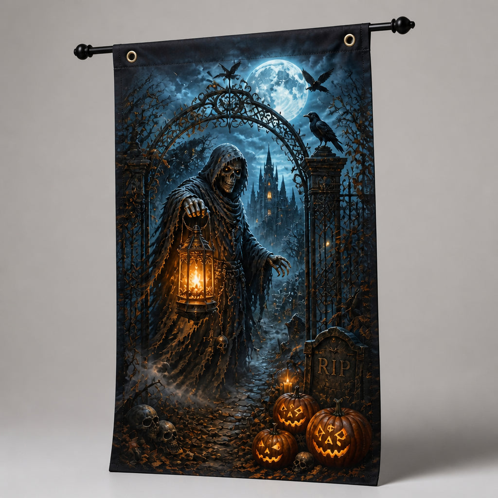 Haunted Reaper Lantern Door Flag – Halloween Gothic Banner - Flag cad8beb5-ea25-4498-9630-4e9733bb542d.jpg