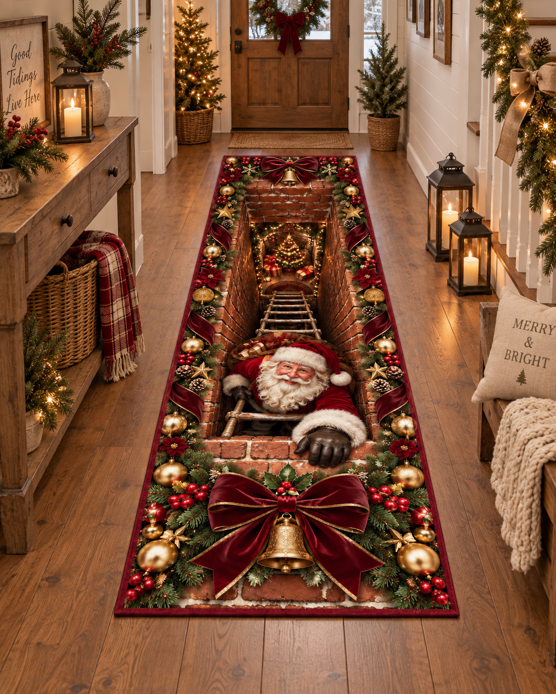 Santa Christmas Runner Rug,3d christmas rug 3D Chimney Illusion Rug, Burgundy Gold Holiday Decor, Christmas Hallway Runner, Festive Xmas Rug cafd9bfe-40f1-4753-8eba-5e35fe07ad65-5348ddf1-276b-47a2-ad71-18358b8a329b.png
